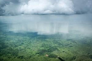 Uganda Collection: Aerial view of a weather cell (rain storm) in south west Uganda