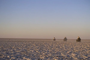 Motor Vehicle Prints: Africa, Botswana, Makgadikgadi Pans. ATVs in desert