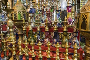 Images Dated 26th January 2006: Africa, Egypt, Cairo. A colorful display of waterpipes, or hookahs, for sale in the