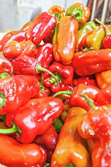 Egypt Prints: Africa, Egypt, Cairo. Red chili peppers at an outdoor market
