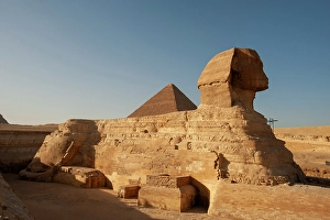 Prints of Africa, Egypt, Giza. Side view of the famous sphinx statue in Giza Images Dated 2024 April: Africa, Egypt, Giza. Side view of the famous sphinx statue in Giza