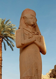 Images Dated 8th April 2024: Africa, Egypt, Luxor. Close view of a statue in the Valley of the Kings at sunrise