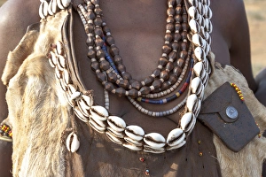 Ethiopia Prints: Africa, Ethiopia, Omo River Valley, South Omo, Hamer tribe. Detail of a necklace