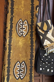 Images Dated 22nd May 2010: Africa, Gambia. Capital city of Banjul. Typical hand painted African fabric & small