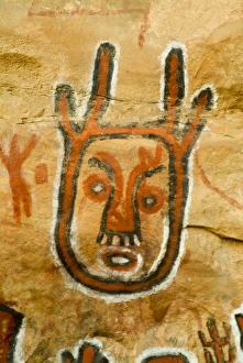 Prints of Africa, West Africa, Mali, Songo Village. Painting on rock wall of sacred initiation site Images Dated 2003 October: Africa, Mali