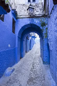 Morocco Collection: Africa, Morocco. A blue alley in the hilltown of Chefchaouen