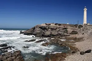 Images Dated 11th March 2012: Africa, Morocco, Casablanca. Surfside view from La Mer restaurant of El Hank Lighthouse