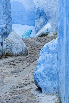 Alley Prints: Africa, Morocco, Chefchaouen. Alley walkway in town
