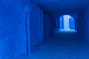 Alley Prints: Africa, Morocco, Chefchaouen. Blue-painted alley