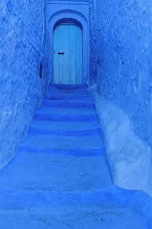 Stairway Prints: Africa, Morocco, Chefchaouen. Blue scene of stairway