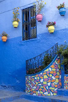 Africa, Morocco, Chefchaouen. Colorful house exterior