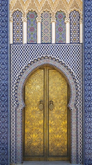 Tiles Prints: Africa, Morocco, Fes. Detail of the Kings Palace ornate doors