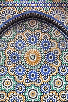 Africa Collection: Africa, Morocco, Fes. A detail of a mosaic tiled fountain