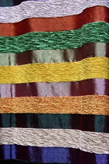 Fabric Prints: Africa, Morocco, Fes. Woven Moroccan silk textiles and scarves
