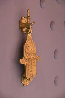 Morocco Collection: Africa, Morocco, Marrakech. A traditional door knocker, the hand of Fatima is said