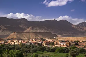 Mountains Prints: Africa, Morocco. The oasis city of Tinerhir sits beneath foothills of the Atlas mountains