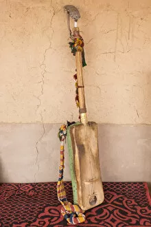 Africa, Morocco, Sahara region. Hajhouj or guembri musical instrument used in Gnawa music