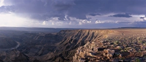 Africa, Namibia, Fish River Canyon National Park, Setting sun lights walls of deep