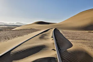 Railroad Prints: Africa, Namibia, Garub, Railroad Tracks and Drifted Sand