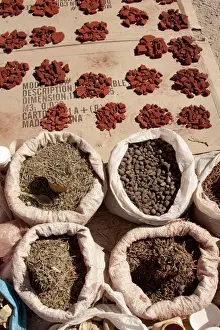 Herb Prints: Africa, Namibia, Opuwo. Fragrant herbs and ochre at the market