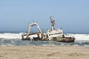 Images Dated 30th August 2014: Africa, Namibia, Skeleton Coast Park, Henties Bay. Stranded shipwreck Ziela. Credit as