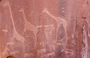 Giraffe Prints: Africa, Namibia, Twyfwlfontein. Ancient rock art at Twyfelfontein Country Lodge