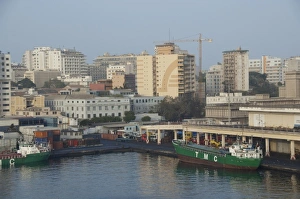 Ship Prints: Africa, Senegal, Dakar. Capital city of Dakar, port area