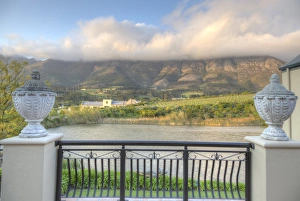 Balcony Prints: Africa, South Africa, Franschhoek. View from L Ermitage Hotel balcony. Credit as