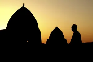 Prints of Sudan, North (Nubia), Mosques next to Karima at sunset Images Dated 2003 March: Africa, Sudan