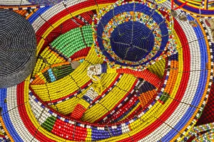Tribe Prints: Africa, Tanzania. Display of Msai bead crafts. Credit as