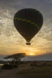 Tanzania Gallery: Africa. Tanzania. Hot air balloon crossing the Mara river in Serengeti NP