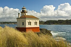 Grasses Prints: afternoon, Coquille River Lighthouse from Bullards State Park, Oregon, USA