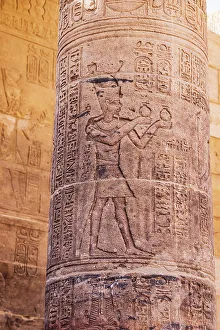 Egypt Prints: Agilkia Island, Aswan, Egypt. Carvings on a column at the Philae Temple