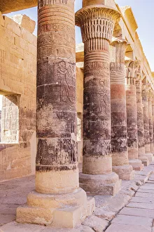 Egypt Prints: Agilkia Island, Aswan, Egypt. Carvings on columns at the Philae Temple