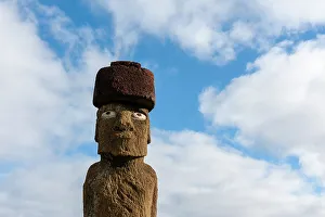 The Ahu Ko Te Riku Moai statue stands in Tahat Archaeological Complex. Rapa Nui, Easter island, Chile