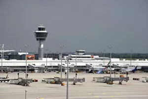 Air traffic control tower and terminal at the Munich airport, Germany