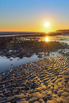 Tide Pool Prints: Alaska, Homer Spit. A sunset landscape over tide pools