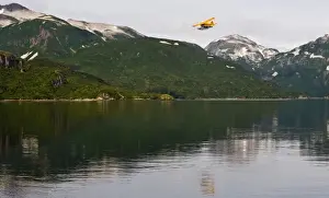 Air Plane Prints: Alaska. Katmai NP. A DeHavilland Beaver takes off from Kinak Bay, with Hidden Harbor