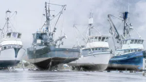 Nautical Prints: Alaska, Valdez. Fishing boats on dry dock. Artistic rendering