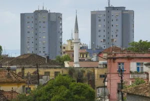 Aldo Pavan Prints: Albania, Durres, Mosque and buildings