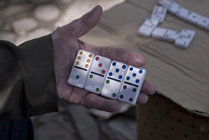 Tirane Prints: Albania, Tirane, old people playing dominoes