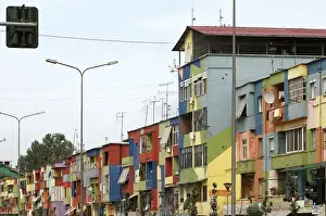 Albania, Tirane, the towns facades coulored by the mayor Edi Rama