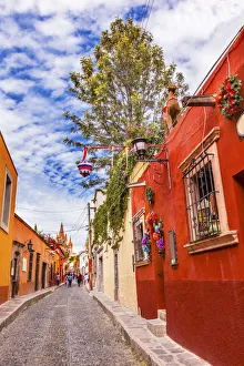 Christmas Prints: Aldama Street Christmas Decorations Parroquia Archangel church Dome Steeple San Miguel de Allende