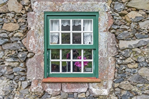 Abode Prints: Aldeia da Cuada, Flores, Azores, Portugal. Paned window on a stone building