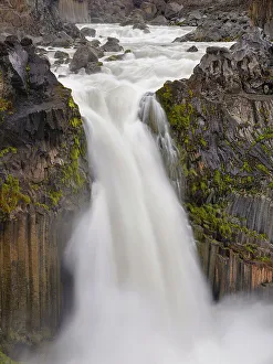 Basalt Prints: Aldeyjarfoss waterfall. The highlands of Iceland at the Sprengisandur slope
