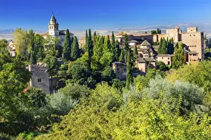 Granada Prints: Alhambra Castle Tower Walls Cityscape Church Granada Andalusia Spain