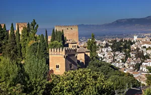 Alhambra Castle Tower Walls Cityscape Churches Granada Andalusia Spain