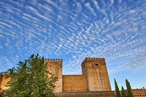 Alhambra Castle Walls Morning Sky Cityscape Granada Andalusia Spain