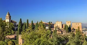 Granada Prints: Alhambra Church Castle Towers Granada Andalusia Spain