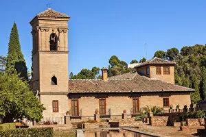 Alhambra Stone Building Garden Pool Reflection Granada Andalusia Spain
